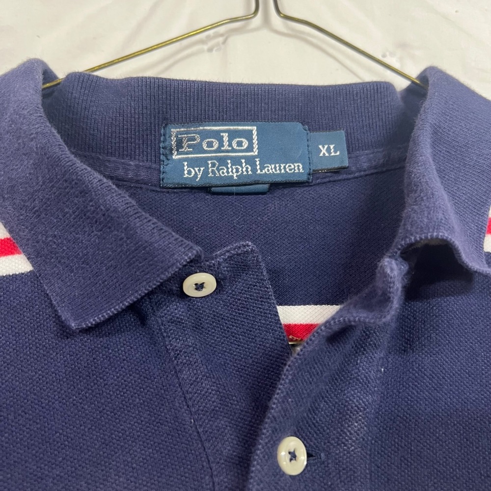 Polo Ralph Lauren Mens XL Navy Red White Striped Short Sleeve Pique Polo Shirt - Picture 2 of 9
